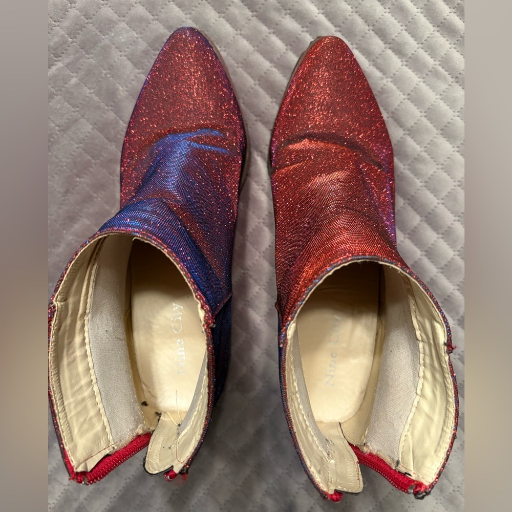 Nine City Vintage Red Sparkly Dorothy Boots Wizard of Oz Ruby Slippers Ankle - Picture 2 of 5